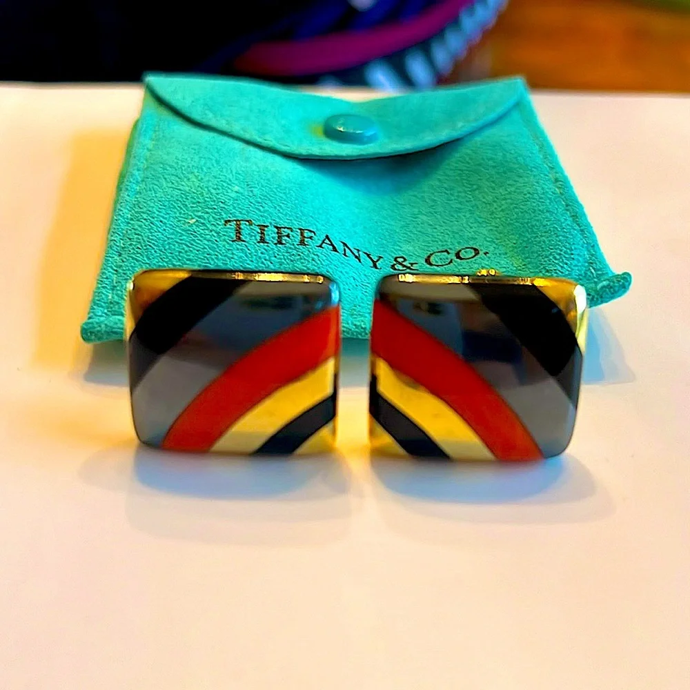 Rare🔥Tiffany Earrings.Angela Cummings SOLID18KYG.Coral,BlackOnyx,HematiteStamped - Picture 1 of 11